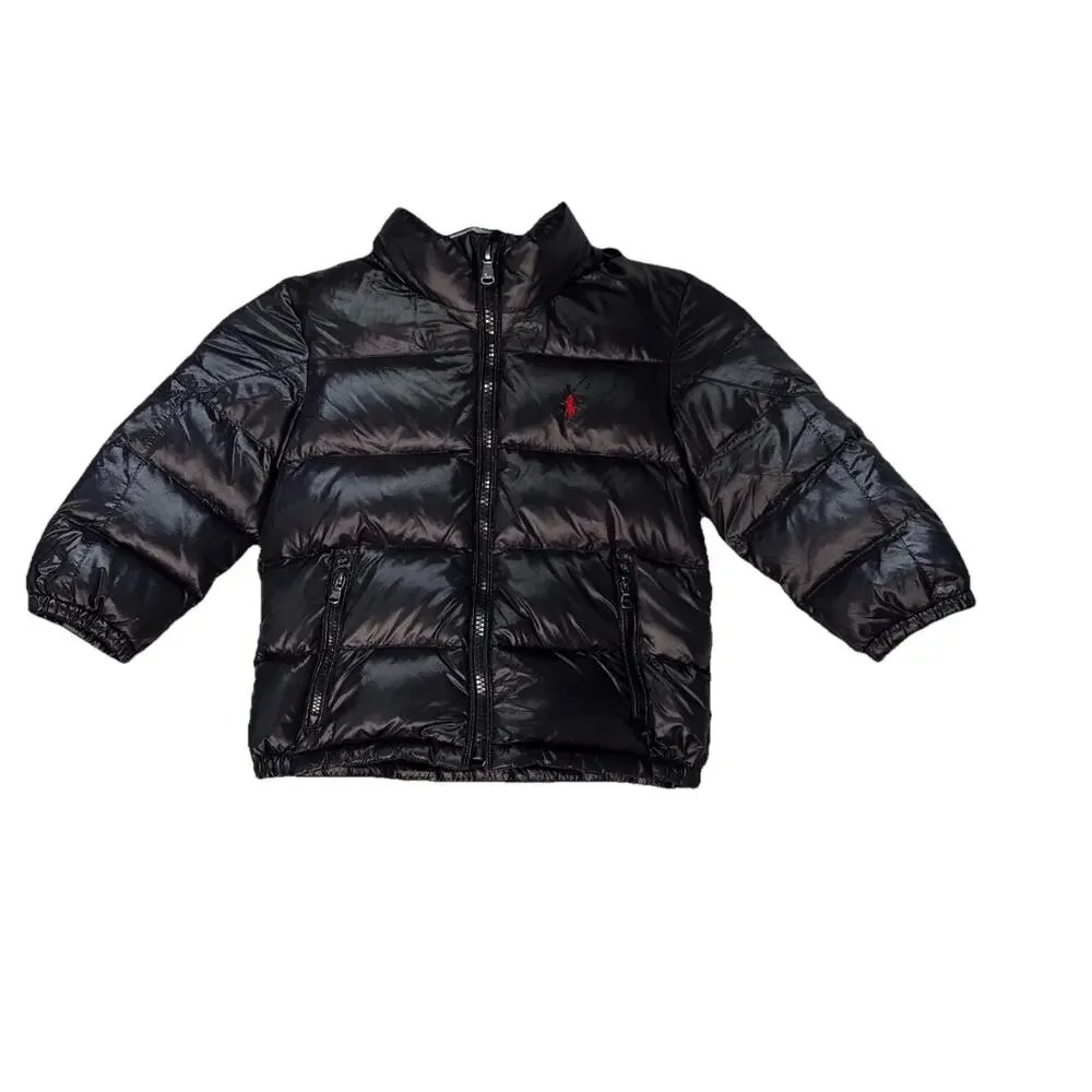 Polo Ralph Lauren Boys Black Down Puffer Jacket Detachable Hood Size S 2/2T - Picture 1 of 7